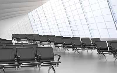 How do you highlight the comfort and ergonomics of airport waiting seats?